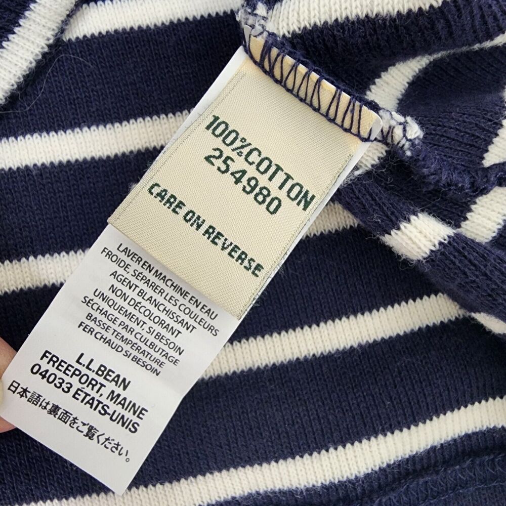 LL Bean Womens Top Small Reg French Sailor Knit Blue Stripe 3/4 Sleeve Boatneck - Picture 7 of 8